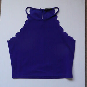 SHEIN Women's Crop Halter Neck Blue Top Scallop Armholes Sleeveless